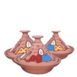 طقم طاجين مغربي جامبو مطلي 3 قطع فخار أصلي