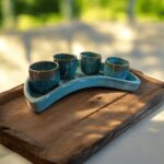 طقم 4 أكواب فخار مع صينية