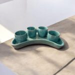 طقم 4 أكواب فخار مع صينية